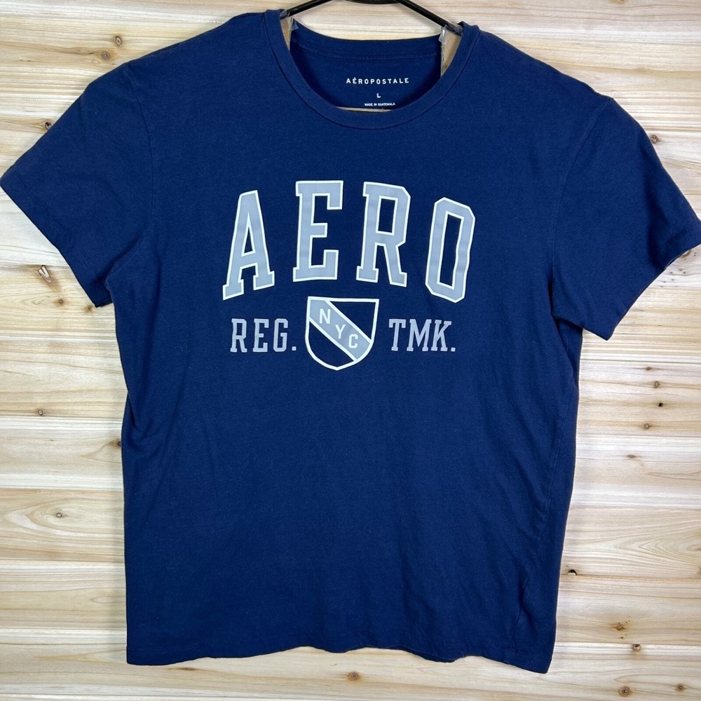 Aeropostale T-Shirt Mens Large Blue NYC Registered Trademark Logo Short Sleeve